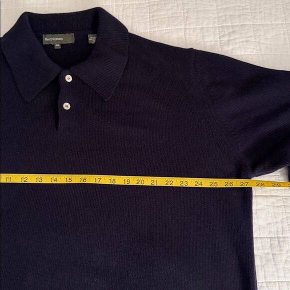 Henry Cotton’s Men XL 100% Merino Wool Knit Polo Sweater Navy Blue Long Sleeve - Picture 6 of 9
